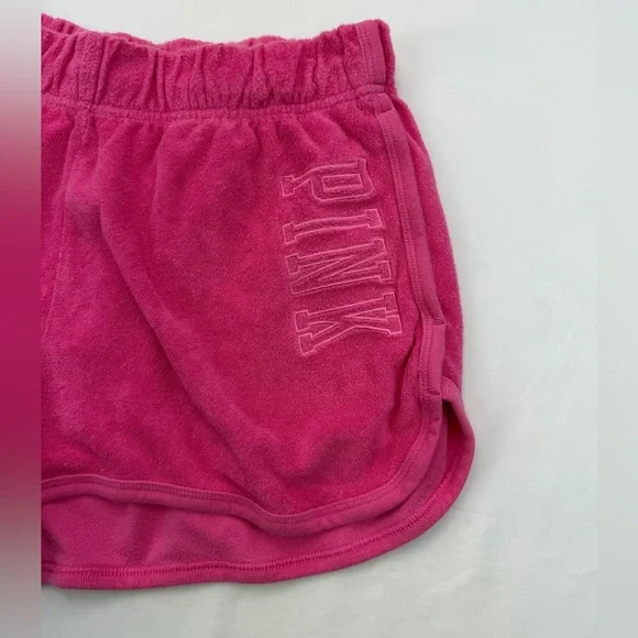 PINK Victoria’s Secret Terry Cloth Lounge Shorts Pink Logo Elastic Waist Size M - Picture 2 of 13